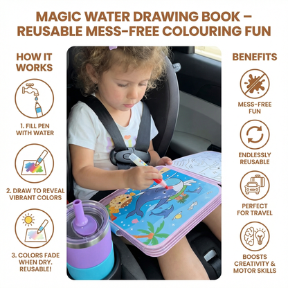 Water Coloring Book with Reusable Pages and Refillable Pen, No Mess Design