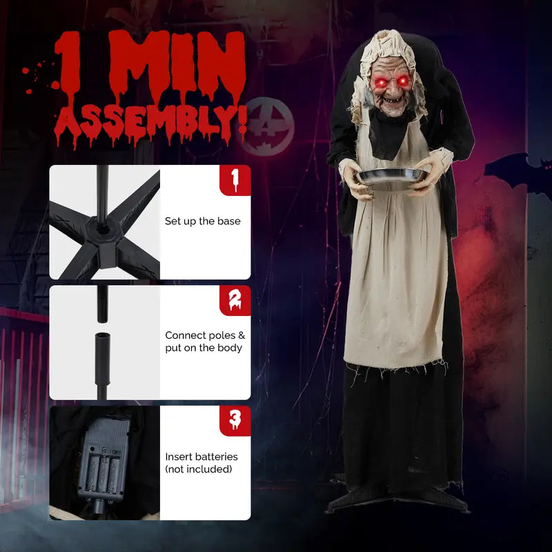 Animated Halloween Yard Figure with Motion Sensors and LED Eyes, 5ft Tall