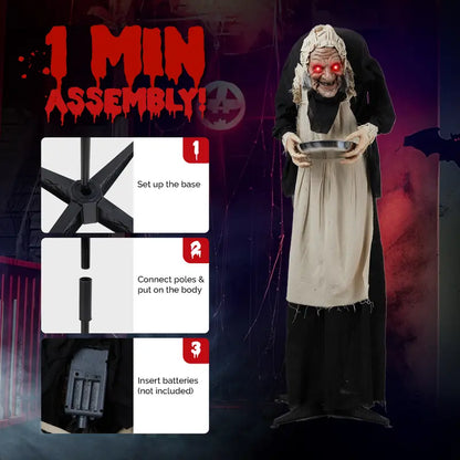 Animated Halloween Yard Figure with Motion Sensors and LED Eyes, 5ft Tall