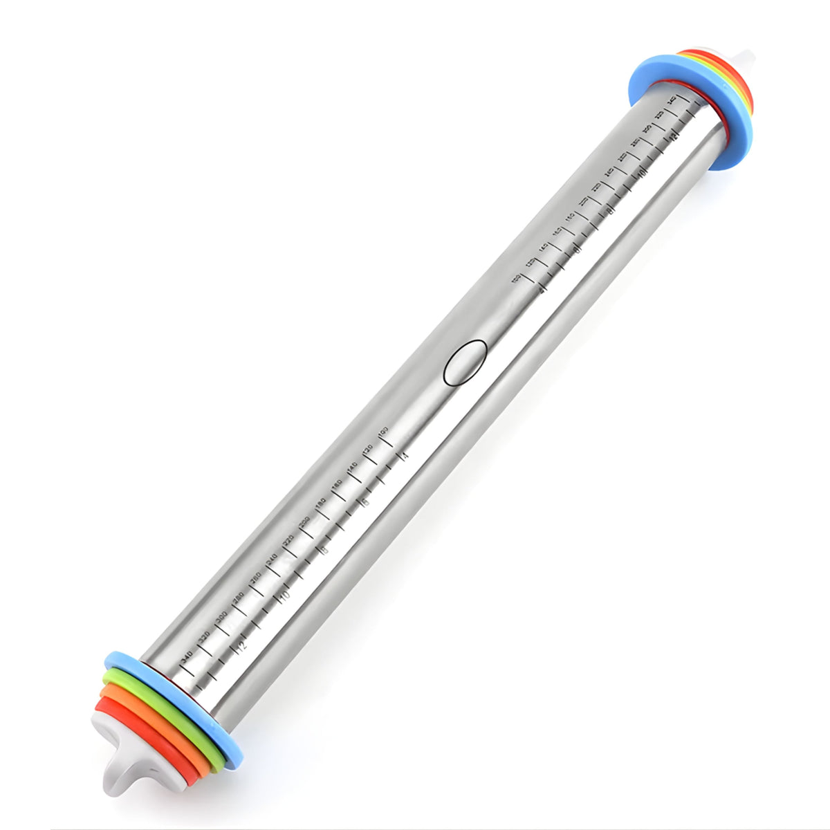 Adjustable Stainless Steel Rolling Pin with Silicone Handles and Thickness Rings, 17 Inch