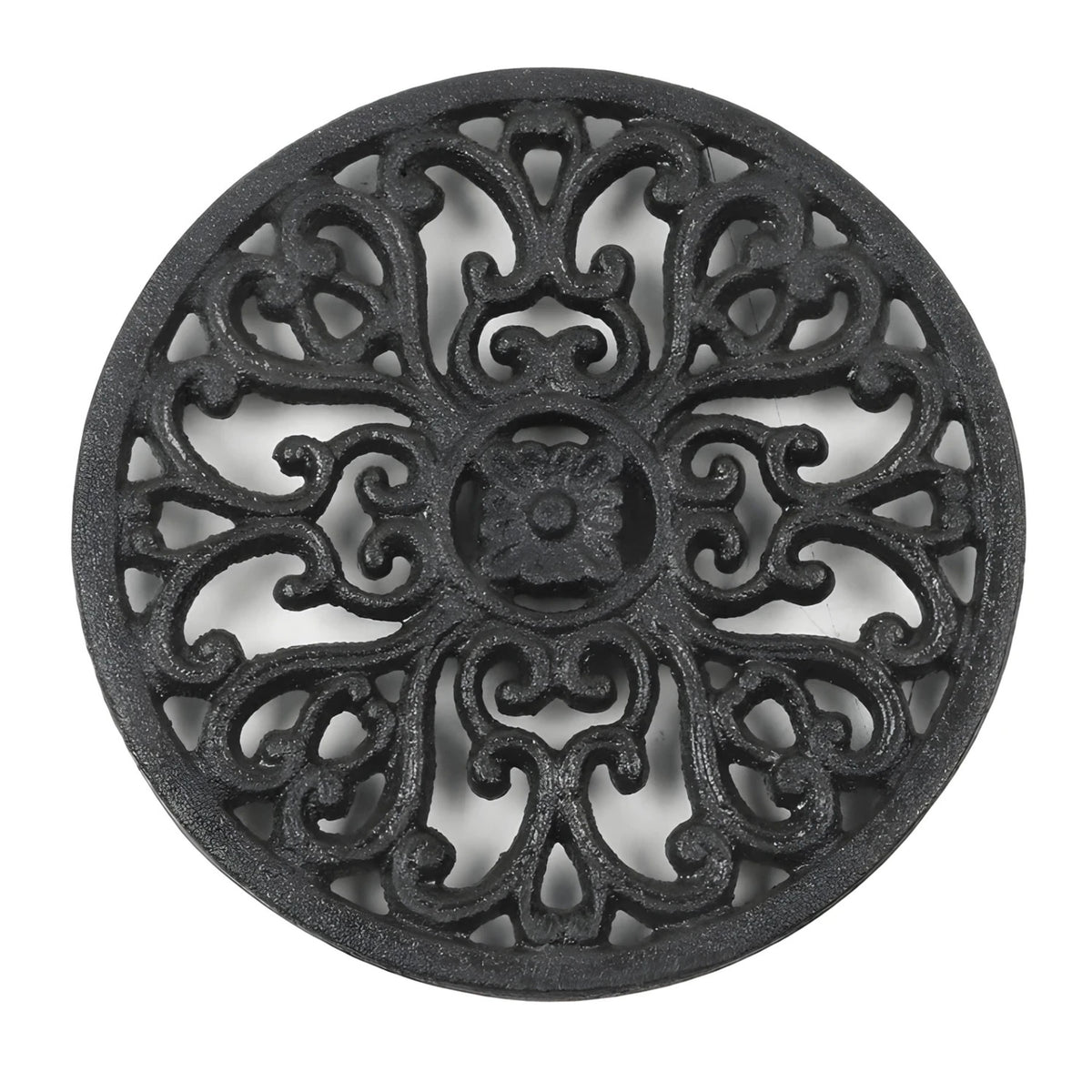 Round Cast Iron Trivet with Vintage Pattern, 6.7 Inch