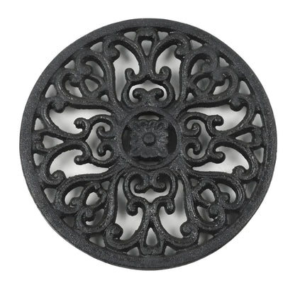 Round Cast Iron Trivet with Vintage Pattern, 6.7 Inch