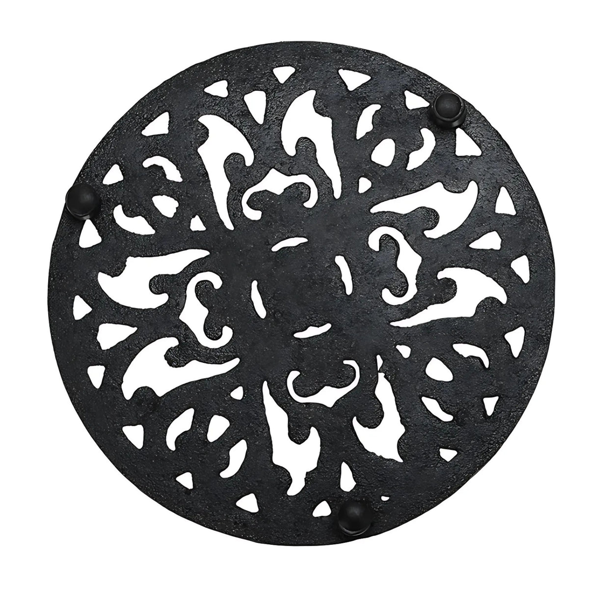 Round Cast Iron Trivet with Vintage Pattern, 6.7 Inch