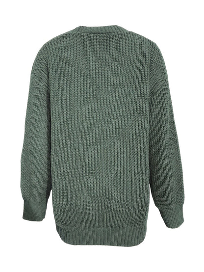 Chunky Ribbed Knit Cardigan with Button Front and Dual Front Pockets