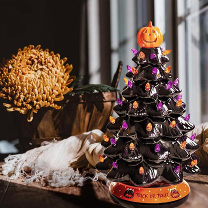 LED Ceramic Tree with Purple and Orange Beads for Holiday Decor