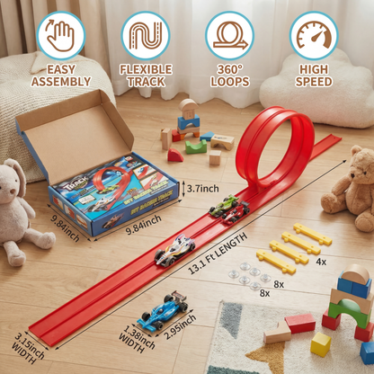 Bendable Race Track Set with Built In Lighting and Click Assembly System