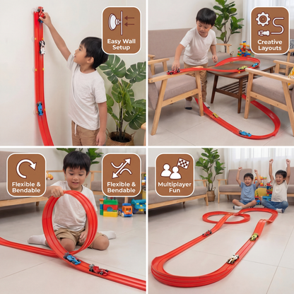 Bendable Race Track Set with Built In Lighting and Click Assembly System