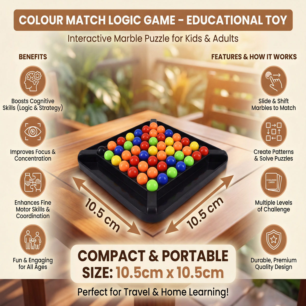 Color Match Marble Logic Puzzle for Kids and Adults with Screen Free Play