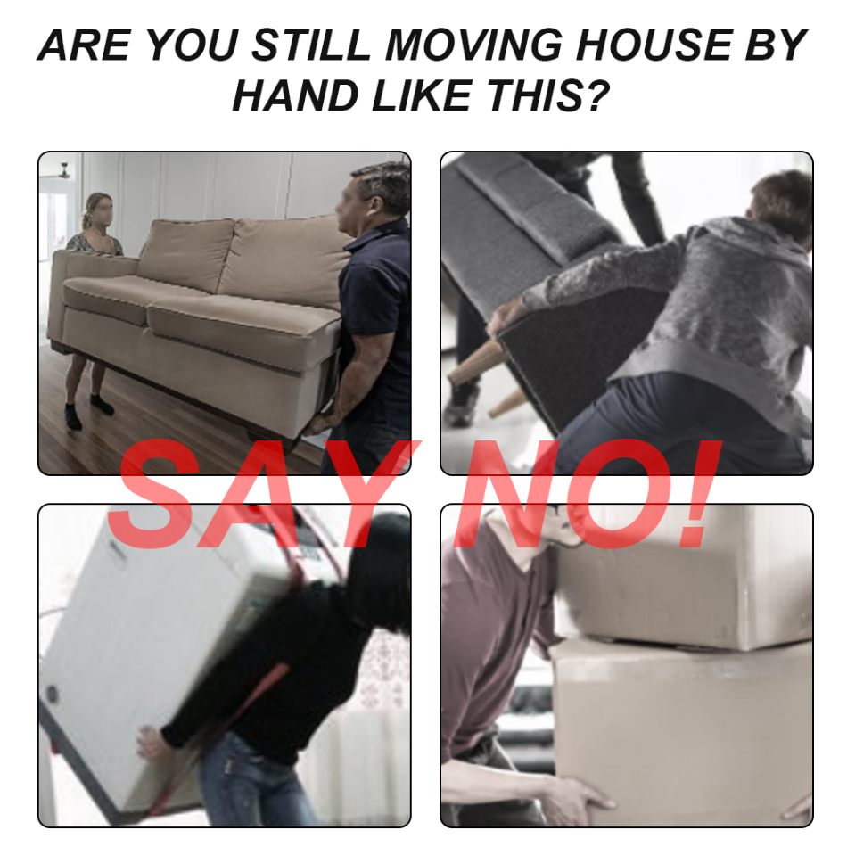 Furniture Moving System with 360 Degree Rotating Pads and Lifting Bar
