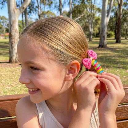 Cute Spiral Hair Tie Set with Flower Heart and Bear Designs for Kids Braids and Ponytails