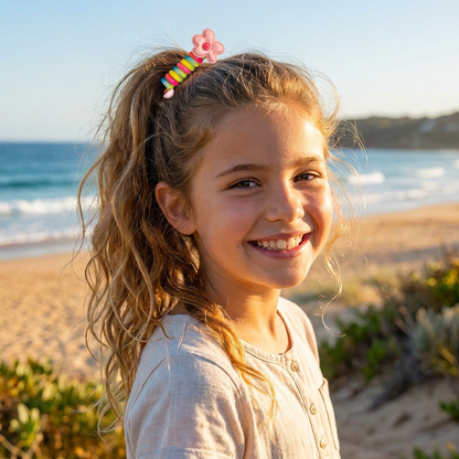 Cute Spiral Hair Tie Set with Flower Heart and Bear Designs for Kids Braids and Ponytails
