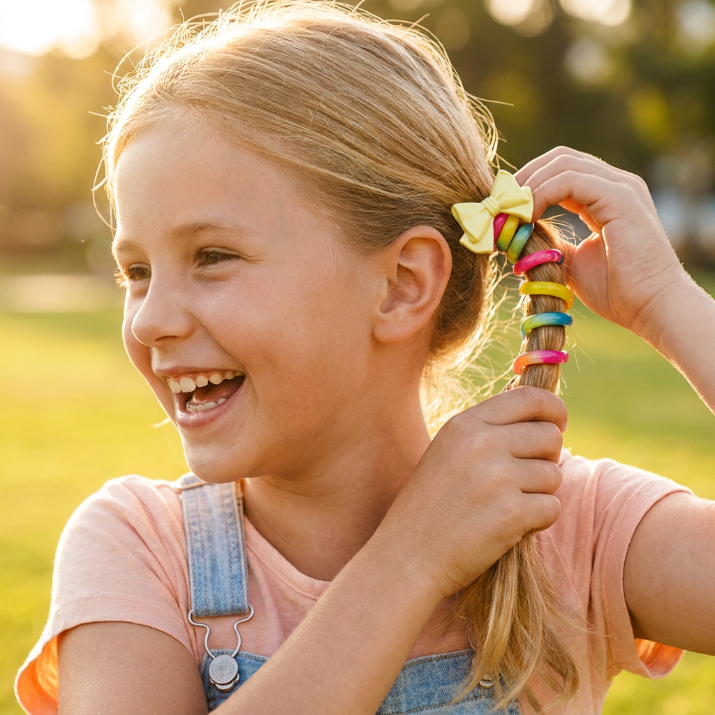 Cute Spiral Hair Tie Set with Flower Heart and Bear Designs for Kids Braids and Ponytails