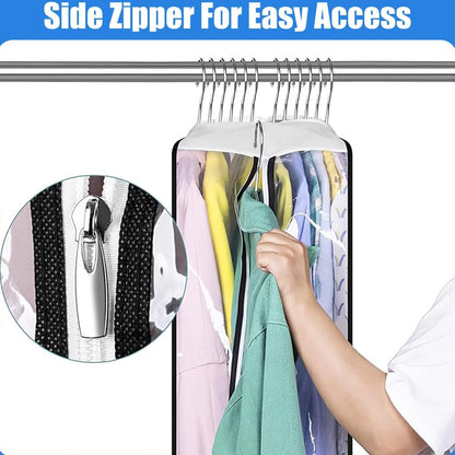Garment Storage Covers with Full Length Side Zipper and Clear PEVA, 6 Pack