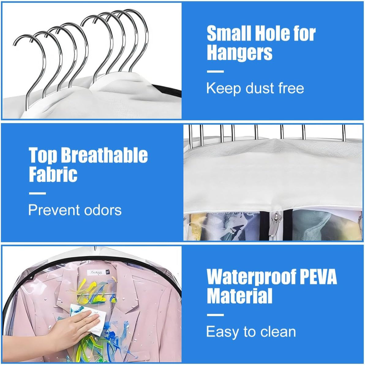 Garment Storage Covers with Full Length Side Zipper and Clear PEVA, 6 Pack