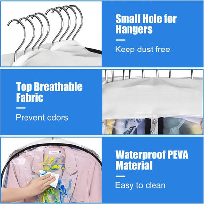 Garment Storage Covers with Full Length Side Zipper and Clear PEVA, 6 Pack