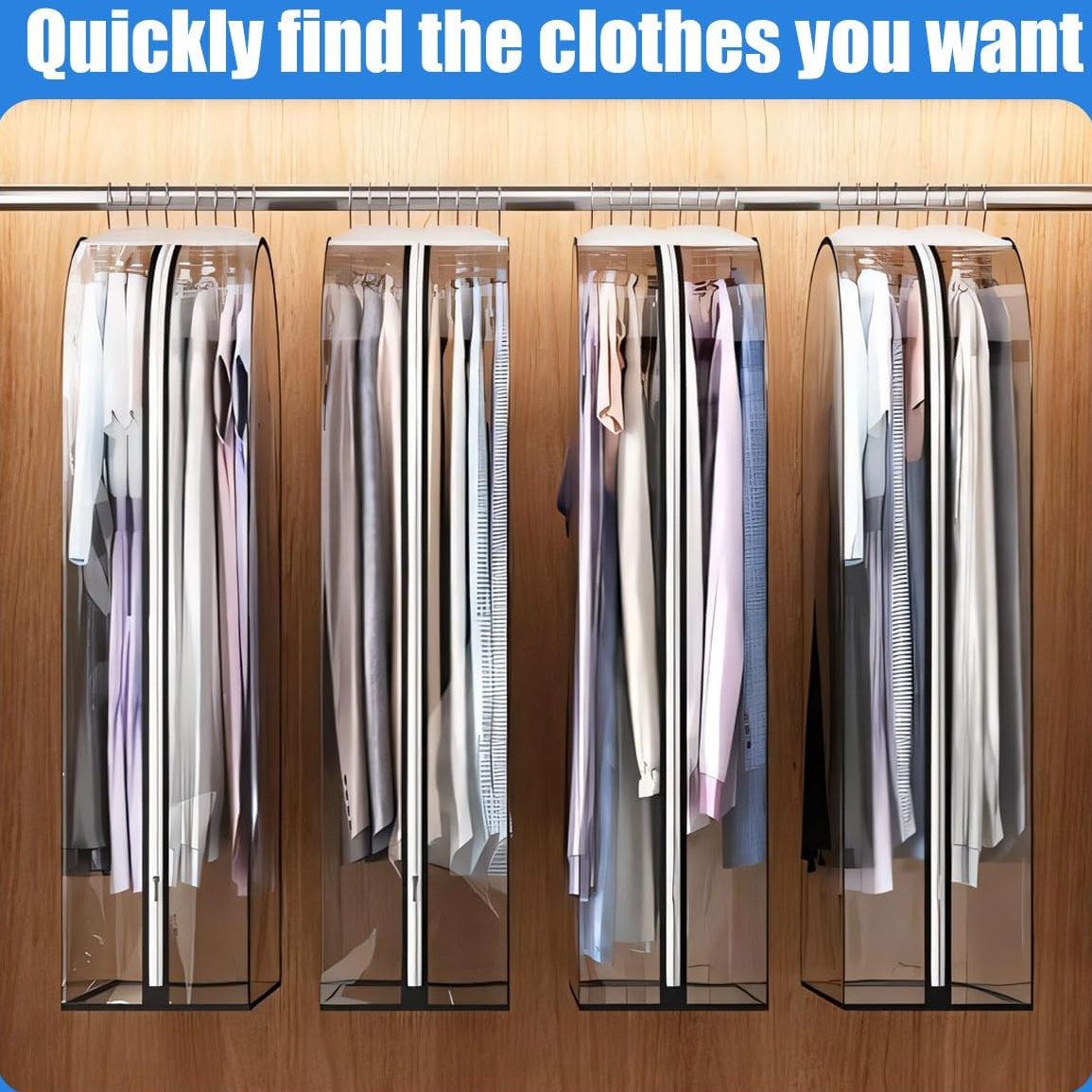 Garment Storage Covers with Full Length Side Zipper and Clear PEVA, 6 Pack