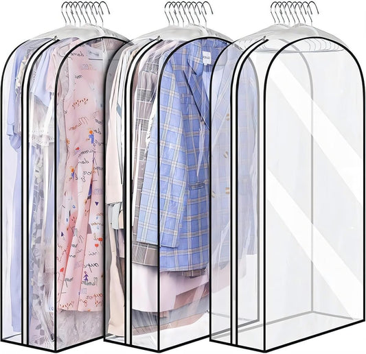 Garment Storage Covers with Full Length Side Zipper and Clear PEVA, 6 Pack