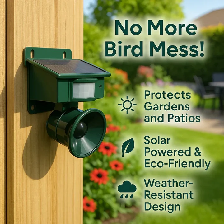 Motion Sensor Bird Deterrent with Sound Alerts and Adjustable Sensitivity for Gardens and Patios