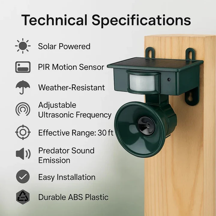 Motion Sensor Bird Deterrent with Sound Alerts and Adjustable Sensitivity for Gardens and Patios