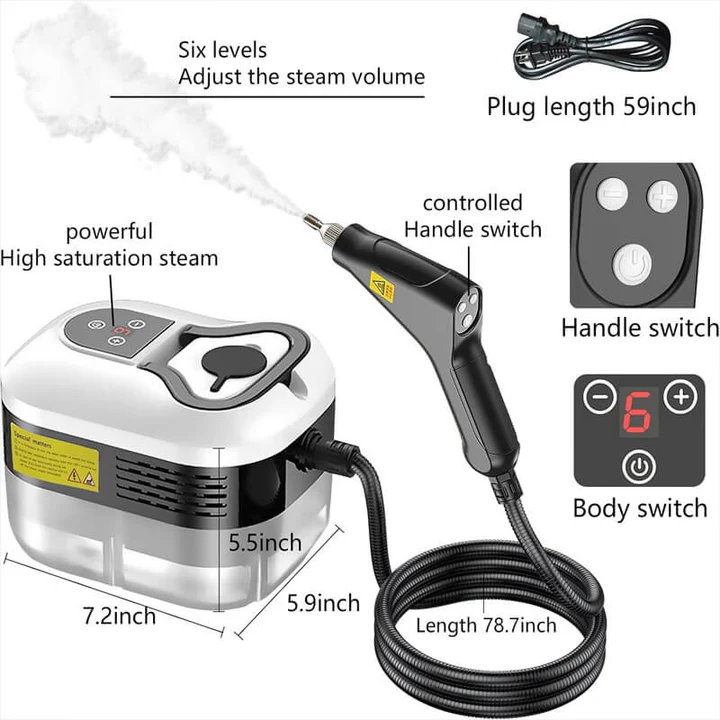 2500W High Pressure Steam Cleaner with Heat Resistant Gloves and Multiple Cleaning Nozzles