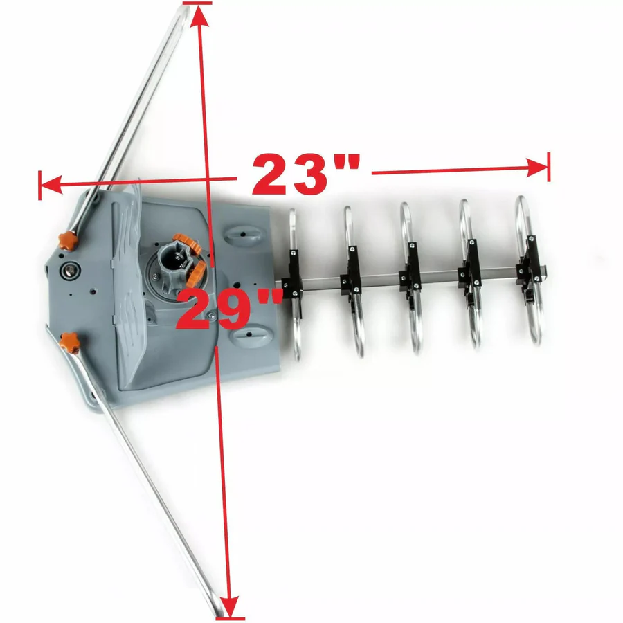 Long Range Digital HD TV Antenna with 360 Degree Motor Remote and Mounting Pole for Roofs and Attics