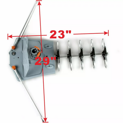 Long Range Digital HD TV Antenna with 360 Degree Motor Remote and Mounting Pole for Roofs and Attics