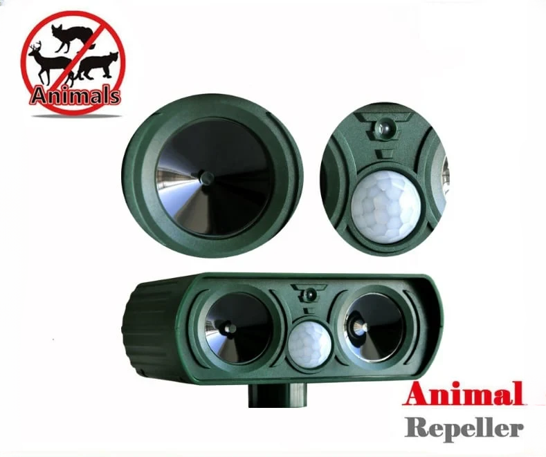 Solar Powered Animal Deterrent with Motion Sensor Infrared Pulse and Flashing LEDs for Patios and Yards