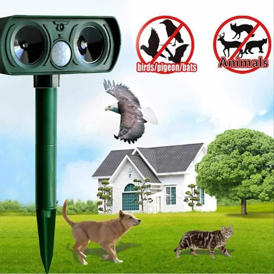 Solar Powered Animal Deterrent with Motion Sensor Infrared Pulse and Flashing LEDs for Patios and Yards
