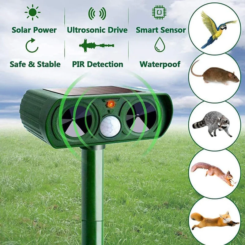 Solar Powered Animal Deterrent with Motion Sensor Infrared Pulse and Flashing LEDs for Patios and Yards