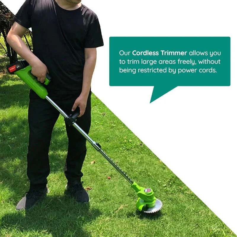 Battery Powered Cordless Grass Trimmer with Wheels and 3 Blade Types