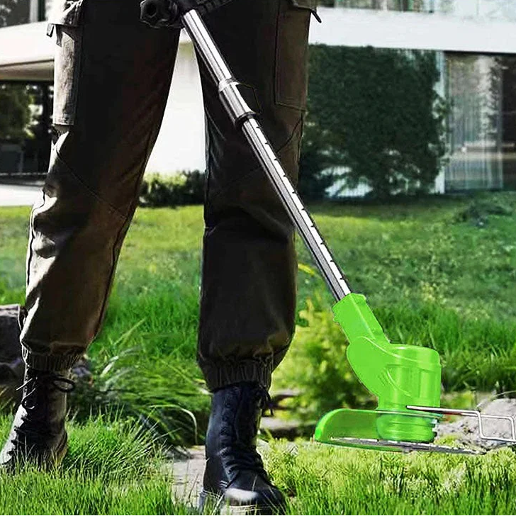 Battery Powered Cordless Grass Trimmer with Wheels and 3 Blade Types