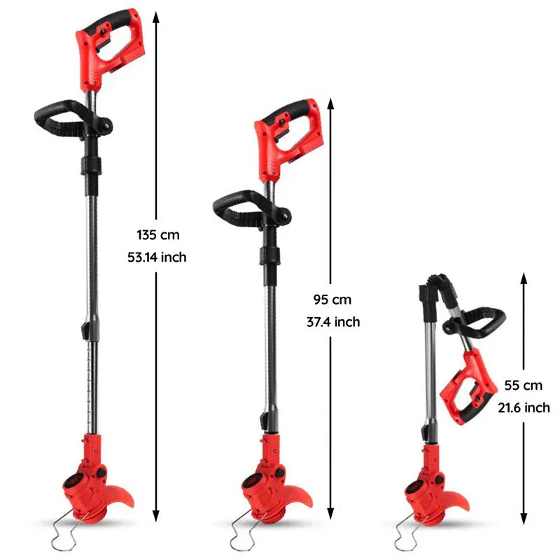 Battery Powered Cordless Grass Trimmer with Wheels and 3 Blade Types