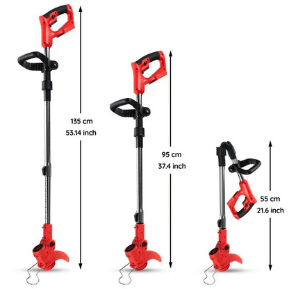 Battery Powered Cordless Grass Trimmer with Wheels and 3 Blade Types