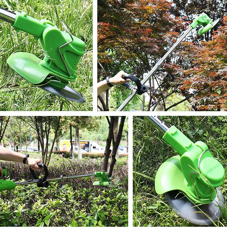 Battery Powered Cordless Grass Trimmer with Wheels and 3 Blade Types