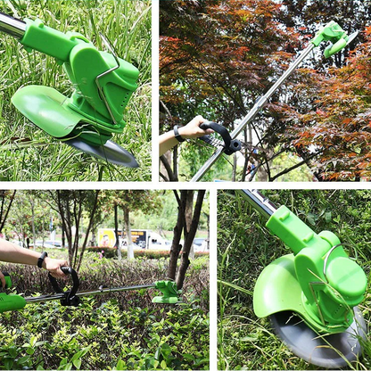 Battery Powered Cordless Grass Trimmer with Wheels and 3 Blade Types