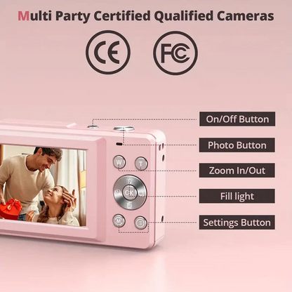 Compact Retro Style Digital Camera with Built in Screen and 1080p Video in Three Colors