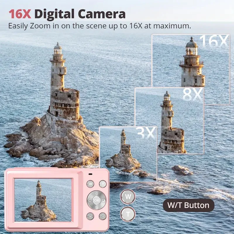Compact Retro Style Digital Camera with Built in Screen and 1080p Video in Three Colors