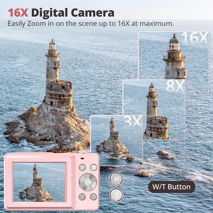 Compact Retro Style Digital Camera with Built in Screen and 1080p Video in Three Colors