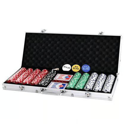 500 Piece Poker Chip Set with Aluminum Case Cards and Dice for Game Night