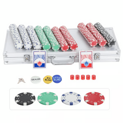 500 Piece Poker Chip Set with Aluminum Case Cards and Dice for Game Night