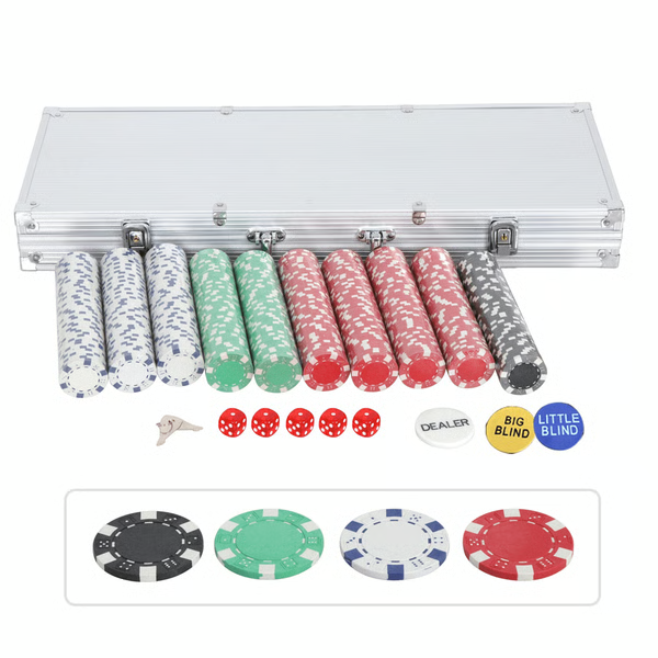 500 Piece Poker Chip Set with Aluminum Case Cards and Dice for Game Night