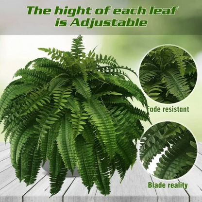 Artificial Boston Fern with Adjustable Stems and UV Resistant Material