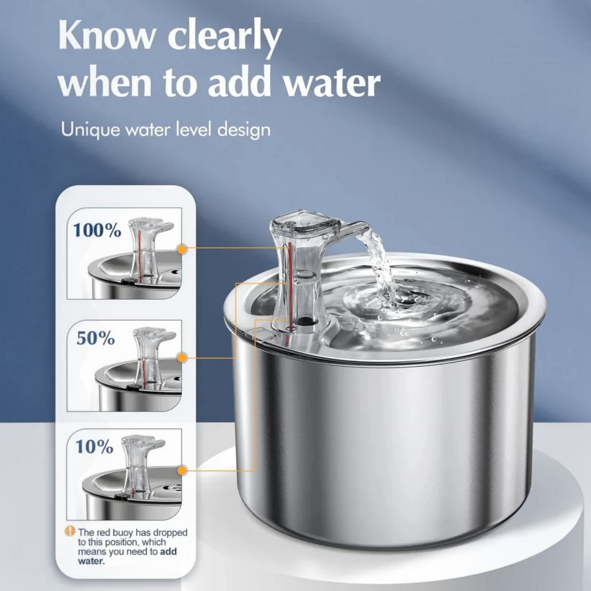 Stainless Steel Cat Water Fountain with Filter and Sensor
