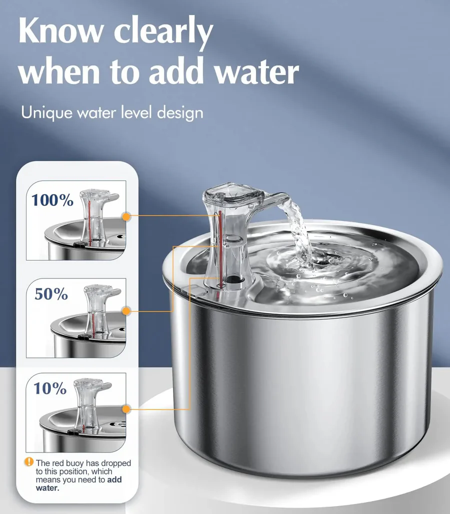 Stainless Steel Cat Water Fountain with Filter and Sensor