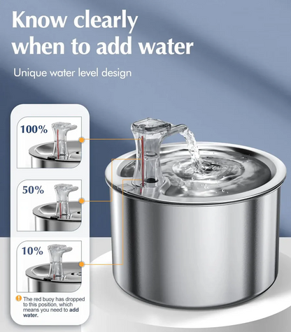 Stainless Steel Cat Water Fountain with Filter and Sensor