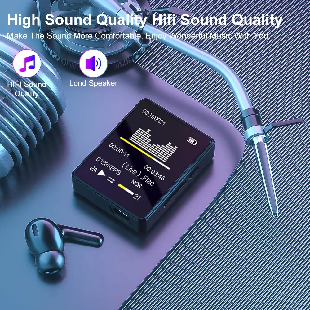 Compact Bluetooth MP3 Music Player with Stereo Audio and Video Playback