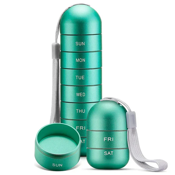 Aluminum Pill Organizer – 7 Days Travel Pill Case with Compartments