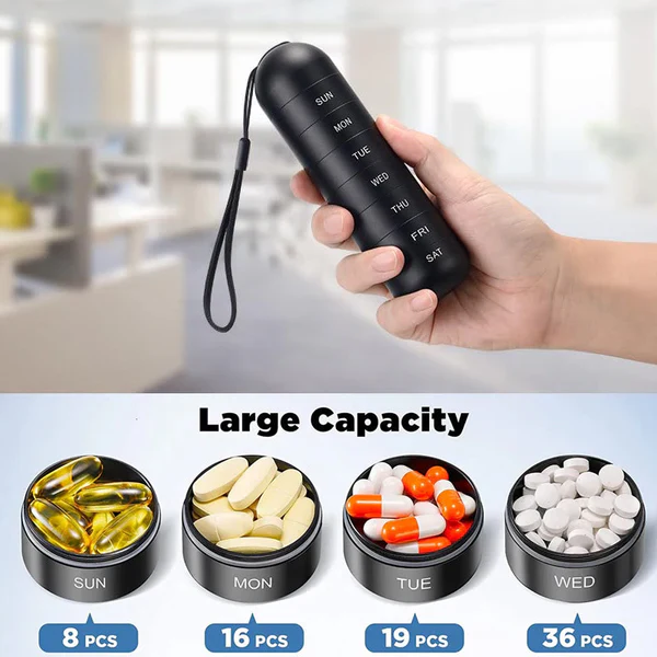 Aluminum Pill Organizer – 7 Days Travel Pill Case with Compartments