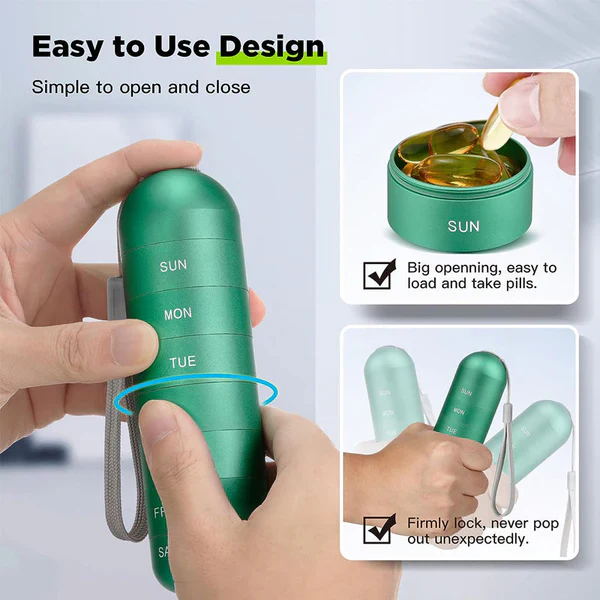 Aluminum Pill Organizer – 7 Days Travel Pill Case with Compartments