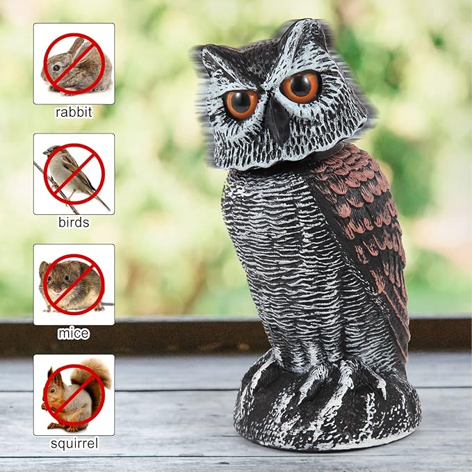 Owl Decoy with 360 Degree Rotating Head and Hand Painted Details, 2 Pack